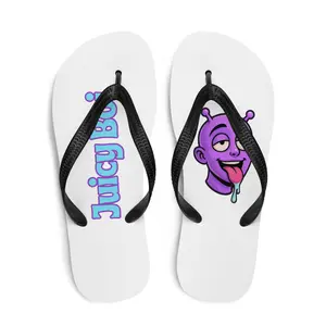 Juicy Boi Flip-Flops - Lightweight Poolside Sandals with Bold Branding & Durable Straps for Summer Comfort, Customizable 100% Polyester Fabric Lining, Black Y-shaped Rubber Straps