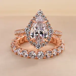 Effinny Women's 2-Piece Wedding Ring Set, 2.2ct 5A Cubic Zirconia Pear Cut Promise & Bridal Anniversary Ring for Outdoor Occasions