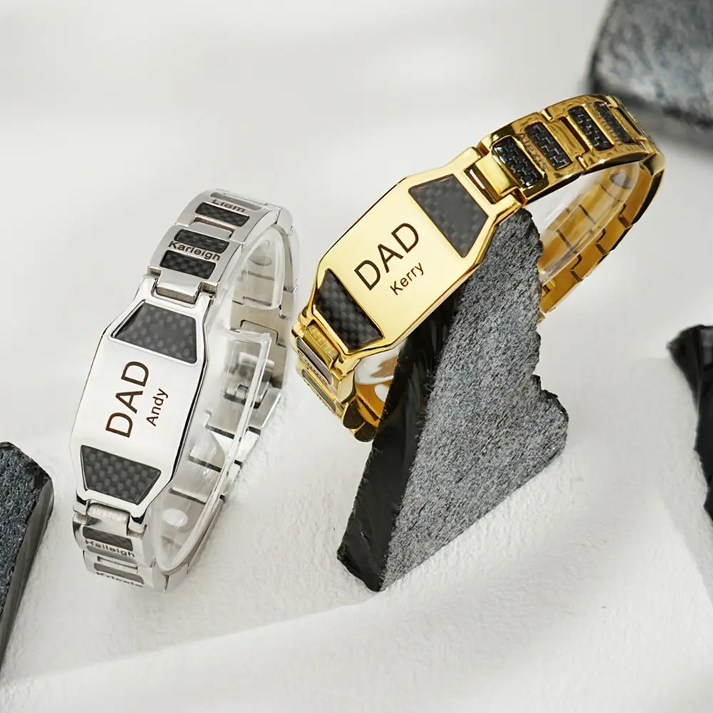 AS435 Father's Day Gift Custom Personalized DIY Lettering Bracelet Magnet Titanium Steel Men's Engraving Name Bracelet