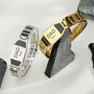 AS435 Father's Day Gift Custom Personalized DIY Lettering Bracelet Magnet Titanium Steel Men's Engraving Name Bracelet