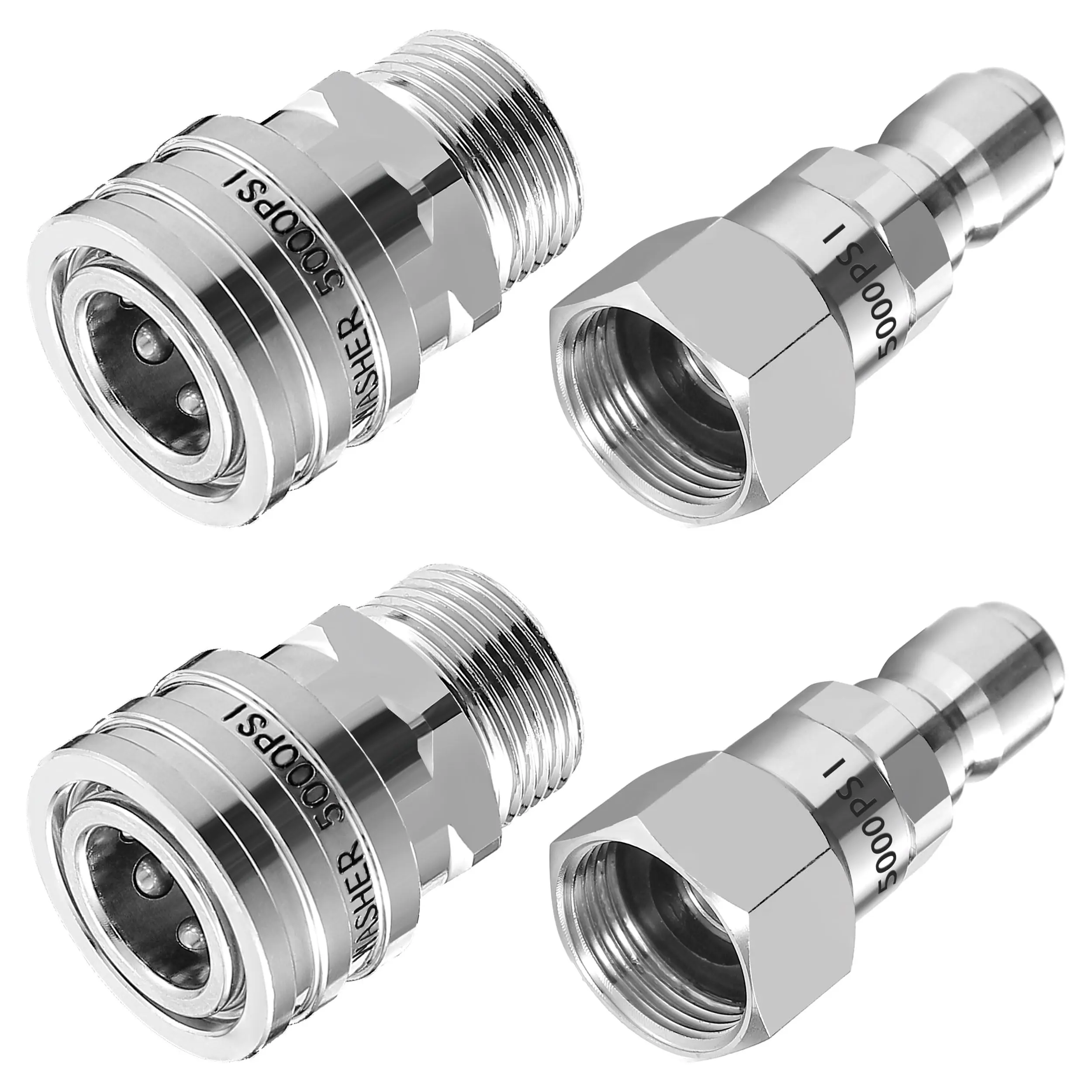 RIDGE WASHER Pressure Washer Swivel Adapter, Stainless Steel M22 14mm to 3/8" Quick Connect, Stainless Quick Disconnect for Pressure Washer Hose, 5000 PSI, 4 Pack