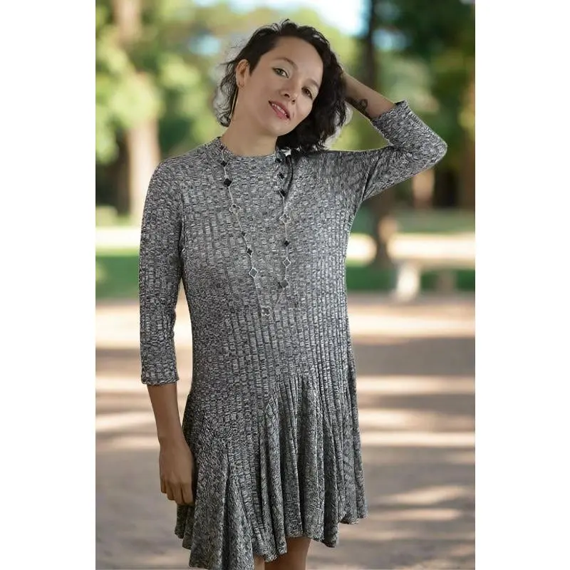 Jodifl Ribbed Swing Dress - Tweed Black