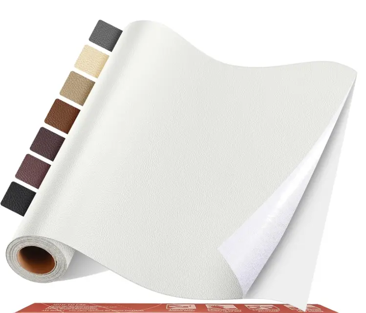 Self Adhesive Leather Repair Patch Kit - 50x137cm 1mm Waterproof Leather Patches, Large Vinyl Tape for Car Seats, Fits Sofas & Chairs, Indoor Safe Contact White Automotive Repair Accessory