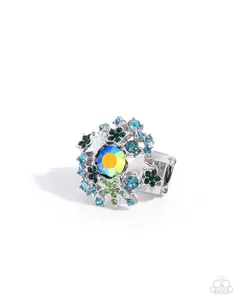 Seize the Galaxy - Green Iridescent Rhinestone Silver Ring - Paparazzi