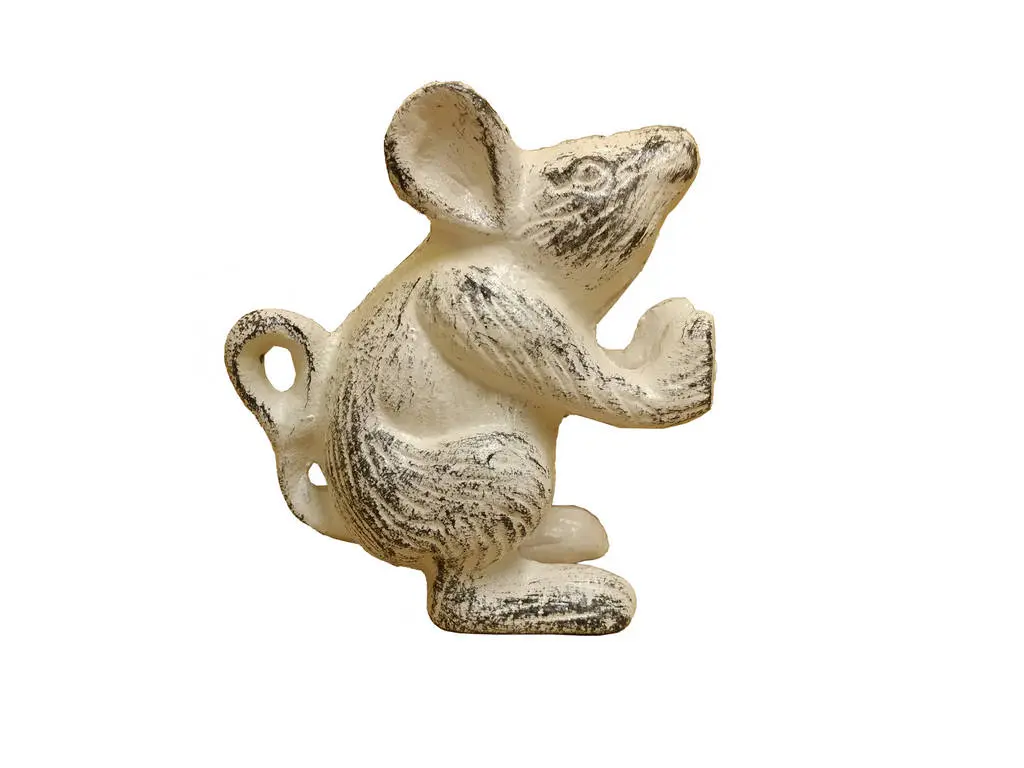 Handcrafted Model Ships K-1342-W Whitewashed Cast Iron Mouse Door Stopper, 5 in.