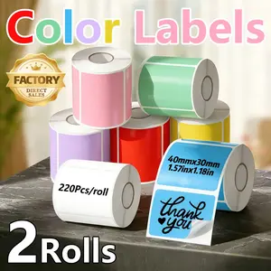 2 Rolls Colorful Thermal Label Paper 40x30mm, Thermal Printing Labels Compatible with M110 M220 B3s, Waterproof Oil-Resistant Tear-Proof Scratch-Resistant, Ideal for Classification Tags, Gift Packaging and Classroom Reward Stickers