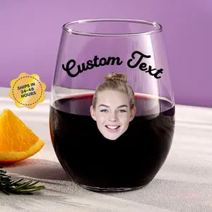 Custom Face & Text Wine Glass – Personalized Photo Wine Glass with Custom Message, Funny Gift for Birthdays, Weddings & Parties