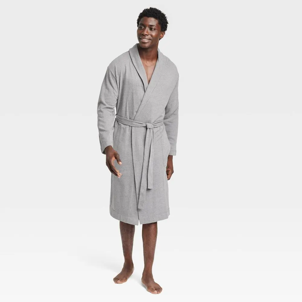 Men's Knit Robe - Goodfellow & Co, Menswear Long Sleeve Loungewear with Belt, Soft Fabric