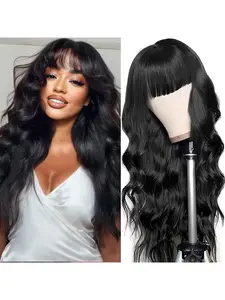 Body Wave Wigs with Bangs Human Hair Wig for Women Machine Made None Lace Front Wigs 180% Density Brazilian Virgin Human Hair Glueless Wig Beginner Friendly