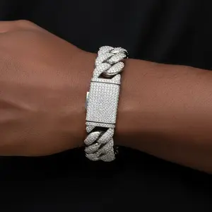 10MM Moissanite Diamond Miami Cuban Iced Sterling Silver Bracelet Mens Sizable