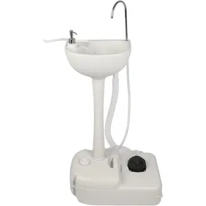 Outvita Portable Camping Sink w/ 19L Water Tank Rolling Wheels Towel Holder Soap Dispenser Faucet, Outdoor Foot Pump Washing Station for RV Boat Travel Picnic Worksit