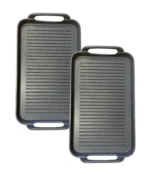 Neware 2-Pack Ribbed Double-Burner Griddles – Nonstick Marble Cast Aluminum Grill Pans for Gas, Electric, Ceramic & Induction Stovetops