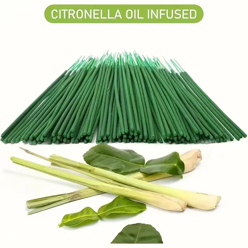 A pack of 50 citronella sticks, emitting a natural plant aroma, is an ideal choice for outdoor places such as gardens, terraces, and camping sites.