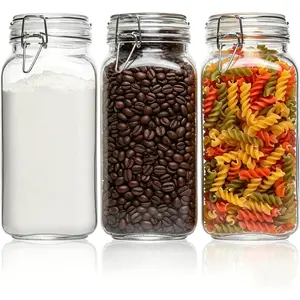 3-Pack 78oz Large Square Airtight Glass Jars for Bulk Food, Holds a 4lb Bag of Sugar or 5lb of Rice, Wide Mouth Canister for Flour, Coffee & Pantry Organization