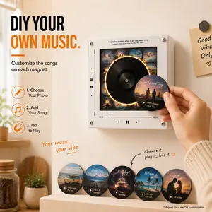Vinyl Record Fridge Magnets – 9 Interchangeable Mini Records, Lights Up, Perfect Gift for Music & Art Lovers Decor