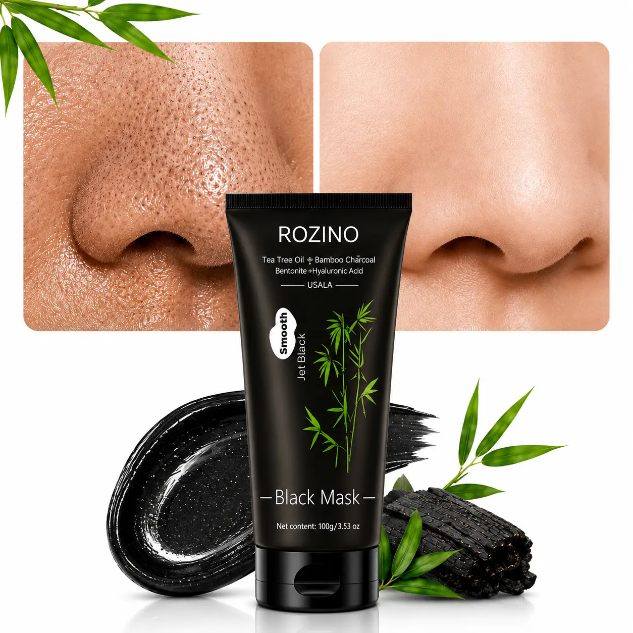 [2 Pack] ROZINO Bamboo Charcoal Peel Off Face Mask 60g - Deep Cleansing Blackhead Remover Mask, Pore Purifying Treatment with Charcoal Extract, Hydrating Skincare for Smooth & Fresh Looking Skin Daily Facial