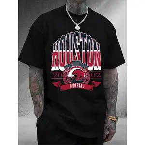 Men's Houston Football 2002 Vintage Logo T-Shirt - 100% Cotton Soft Retro Team Design with Iconic 'H' Logo & Football Helmet Print - Casual Sports Fan Apparel, Ideal Gift for Supporters