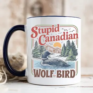 Stupid Canadian Wolf Bird Coffee Mug, Funny Loon Bird Retro Enamel Cup, Heated Rivalry Inspired Gift, Team Hollanov Ceramic Mug, 11 15oz Washable Ceramic Cup