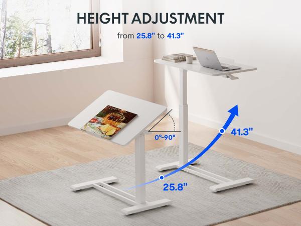 【SummerVibes】H7 PRO Mobile Standing Desk Adjustable Overbed Table Pneumatic with Wheels 90°Tiltable Portable Laptop Desk Rolling Computer Cart Foldable Bedside Table Modern Nightstand