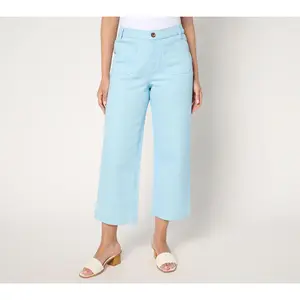 Denim & Co. Regular Twill Wide Leg Crop Pant w/ Patch Pockets