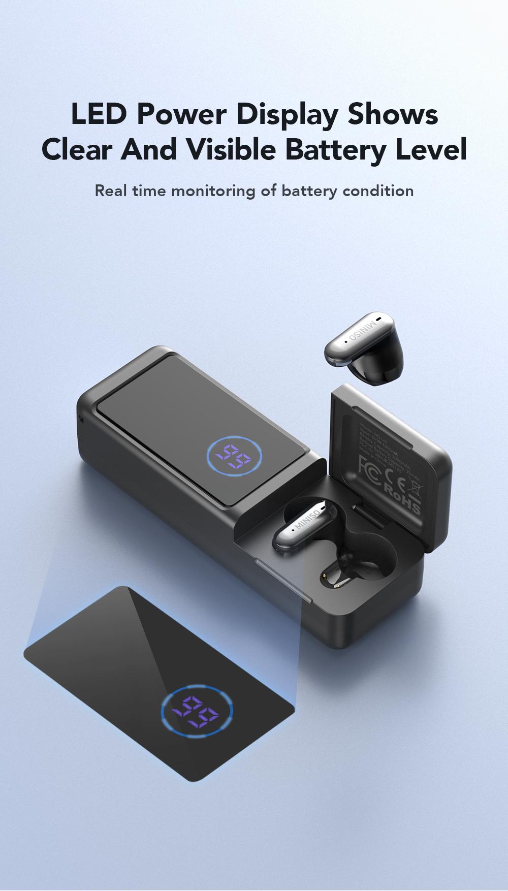 MINISO MS120 3-in-1 TWS Bluetooth Earbuds, Bluetooth 6.0, Built-In High-Power Flashlight with Three Adjustable Modes (Steady On / Flashing), 2000mAh Power Bank, Suitable for Outdoor Hiking and Sports