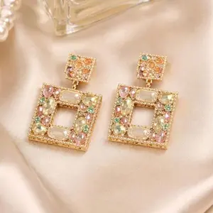 Dopamine Glam! Geometric Square Rainbow Earrings Bold Maximalist Design High-Shine Crystals for Parties Accessories for Women Mystery Jar Earring Unique Eye-Catching Glamorous Jewelry【mothers day gift ideas】
