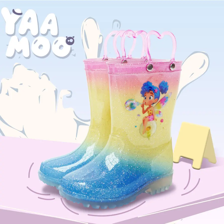 Girls' Rain Boots with Handles, Waterproof Rainproof Non-Slip Gradient Unicorn Kids' Rain Shoes, Rainy Days, Pvc, Child