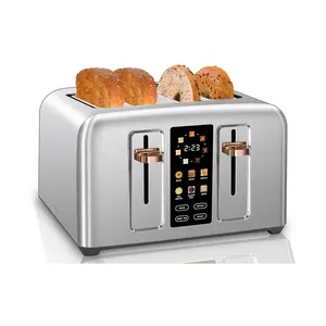 Stainless Toaster LCD Display, Toaster 4 Slice,  Touch Buttons, 6 Bread Selection, 7 Shade Settings, 1.4''Wide Slots Toaster Cancel, Defrost, Reheat, Removable Crumb Tray, 1800W Electric