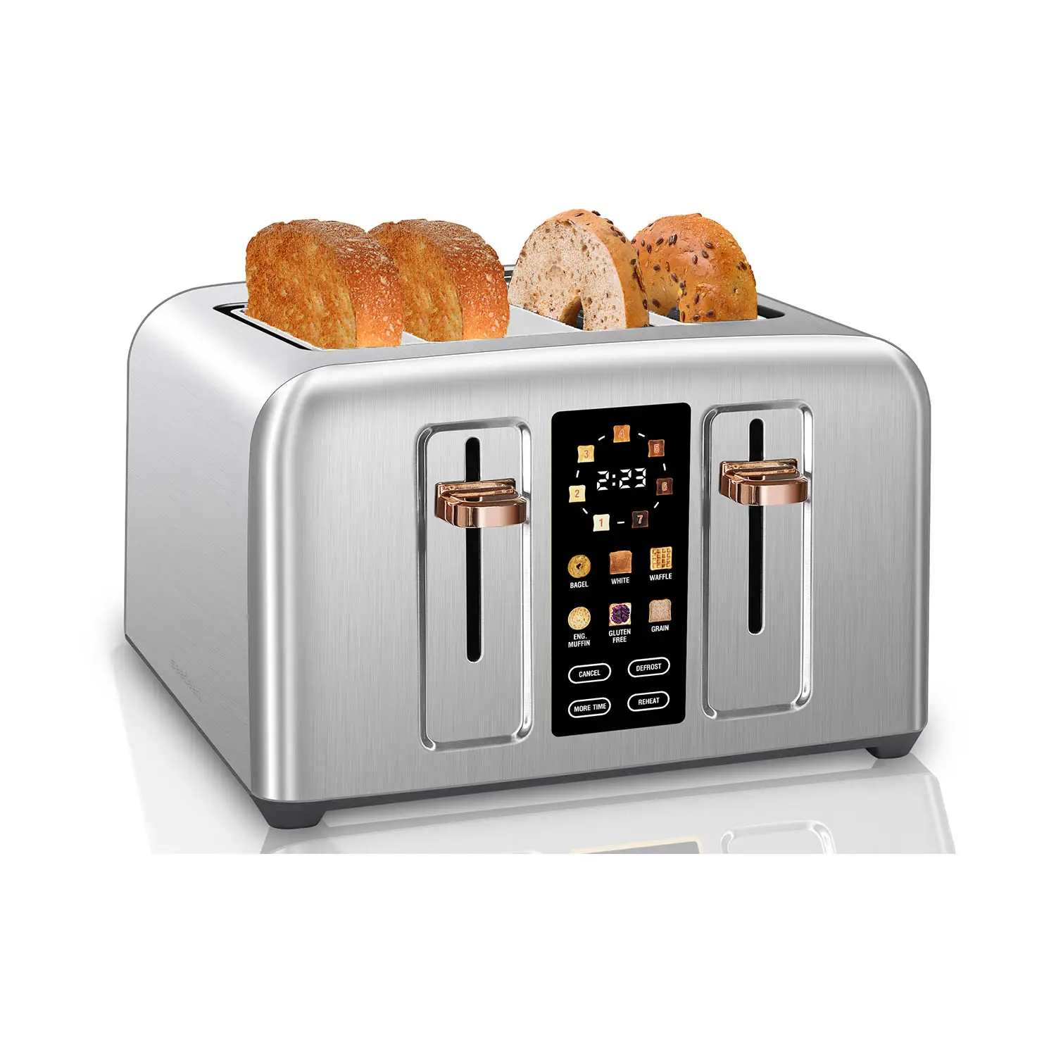 Stainless Toaster LCD Display, Toaster 4 Slice, Touch Buttons, 6 Bread Selection, 7 Shade Settings, 1.4''Wide Slots Toaster Cancel, Defrost, Reheat,