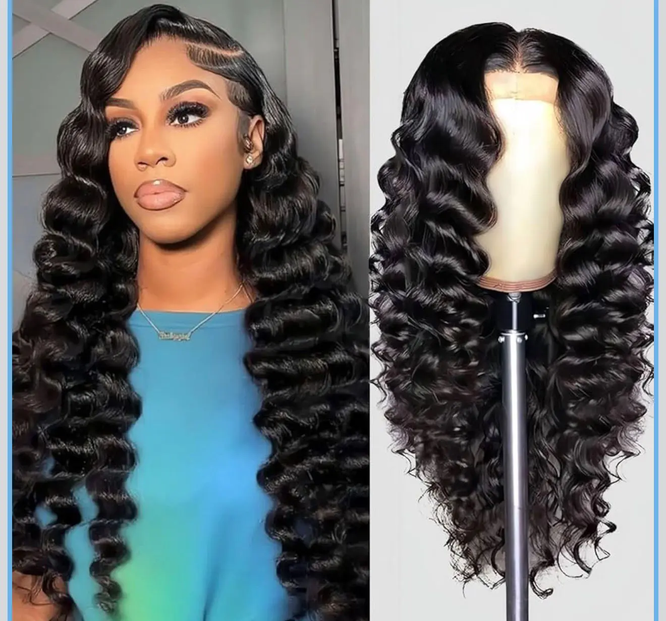 Deep wave lace frontal 13x6, 210 density black color humain hair natural with baby hair