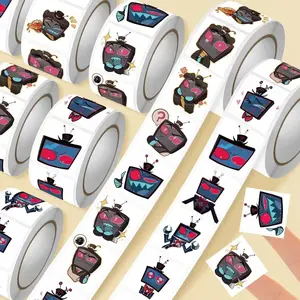 500 Pcs Cute Anime Stickers Roll, Self-Adhesive Square Decals for Water Bottles, Phone Cases, Books, Envelopes, Gift Boxes Decoration