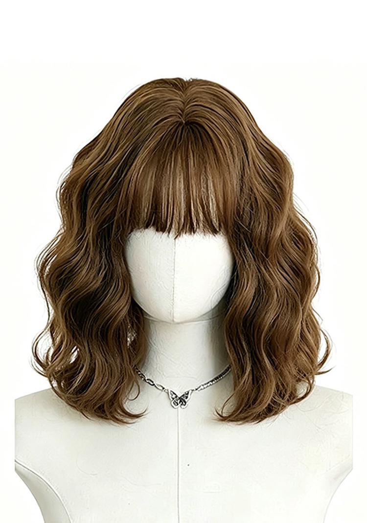 Lotfon Women's short curly Ash Brown non-adhesive synthetic wig, adjustable head circumference, comfortable fit, easy to wear, ready to wear and go, easily achieve a fashionable look