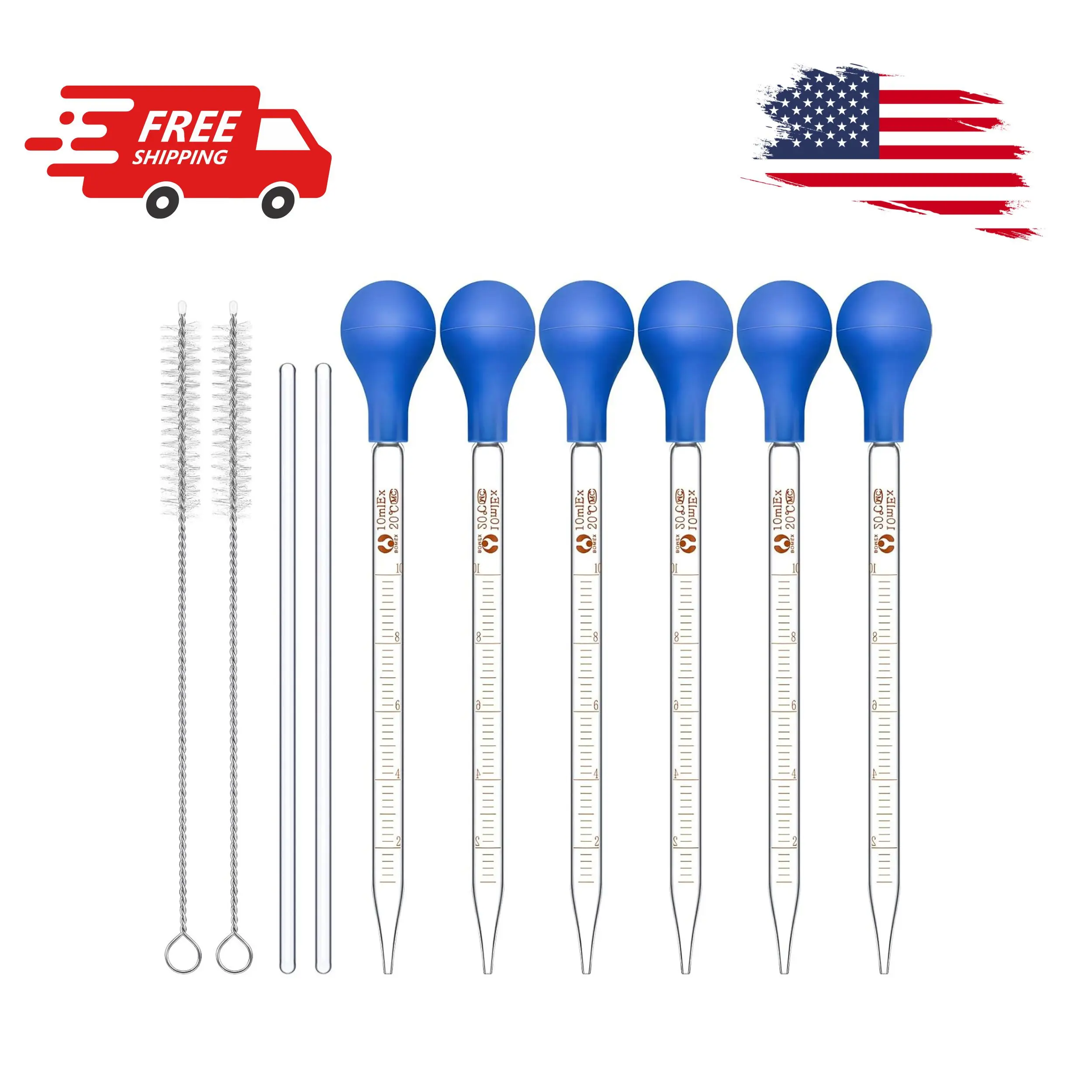 Glass Droppers Pipettes Graduated Lab Dropper Glass Liquid Pipette (16 Pieces,Blue,10 ml)