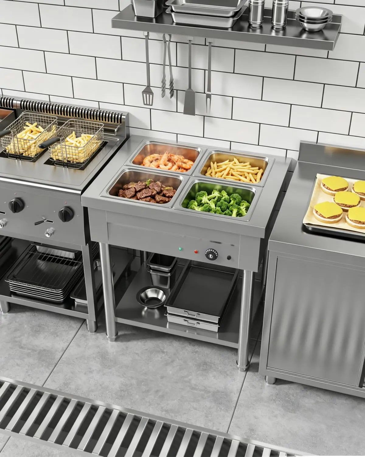 AECOJOY 1500W Electric Buffet Warmer Stainless Steel Steam Table with Undershelf for Catering Restaurant Hotel