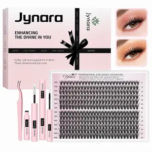 Jynara Lash Clusters Kit for Beginners, 30D-100D DIY Lash Extensions with Glue, Remover & Tweezers, Soft D Curl Wispy Lashes