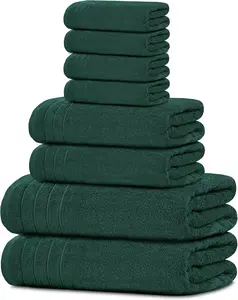 Pack of 8  Set, 2  Bath, 2 Hand, 4 Washcloths,  ,  Weight, Quicker to Dry, Super Absorbent,  for Bathroom, Hunter Green