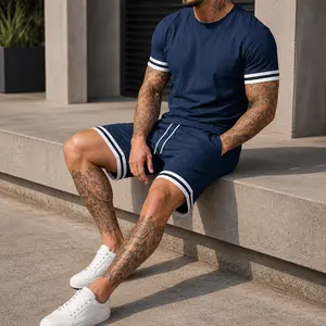 Men’s 2-Piece Summer Tracksuit Set - Short Sleeve Crewneck T-Shirt & Drawstring Shorts, Casual Athletic Menswear for Lounge, Gym, Men’s 2 Piece Sets