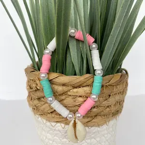 Tropic seashell charm bracelet | Beaded bracelet | pearl beads | clay beads | seashell charm | Heishi Bead Bracelets