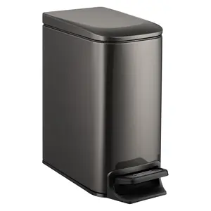 Covered Slim Bathroom Trash Can, Slow-Opening 6 Liter/1.6 Gallon Stainless Steel Trash Can with Removable Inner Bin, Foot-Pedal Small Trash Can, Suitable for Bedroom, Office, Kitchen (Black and Gold)