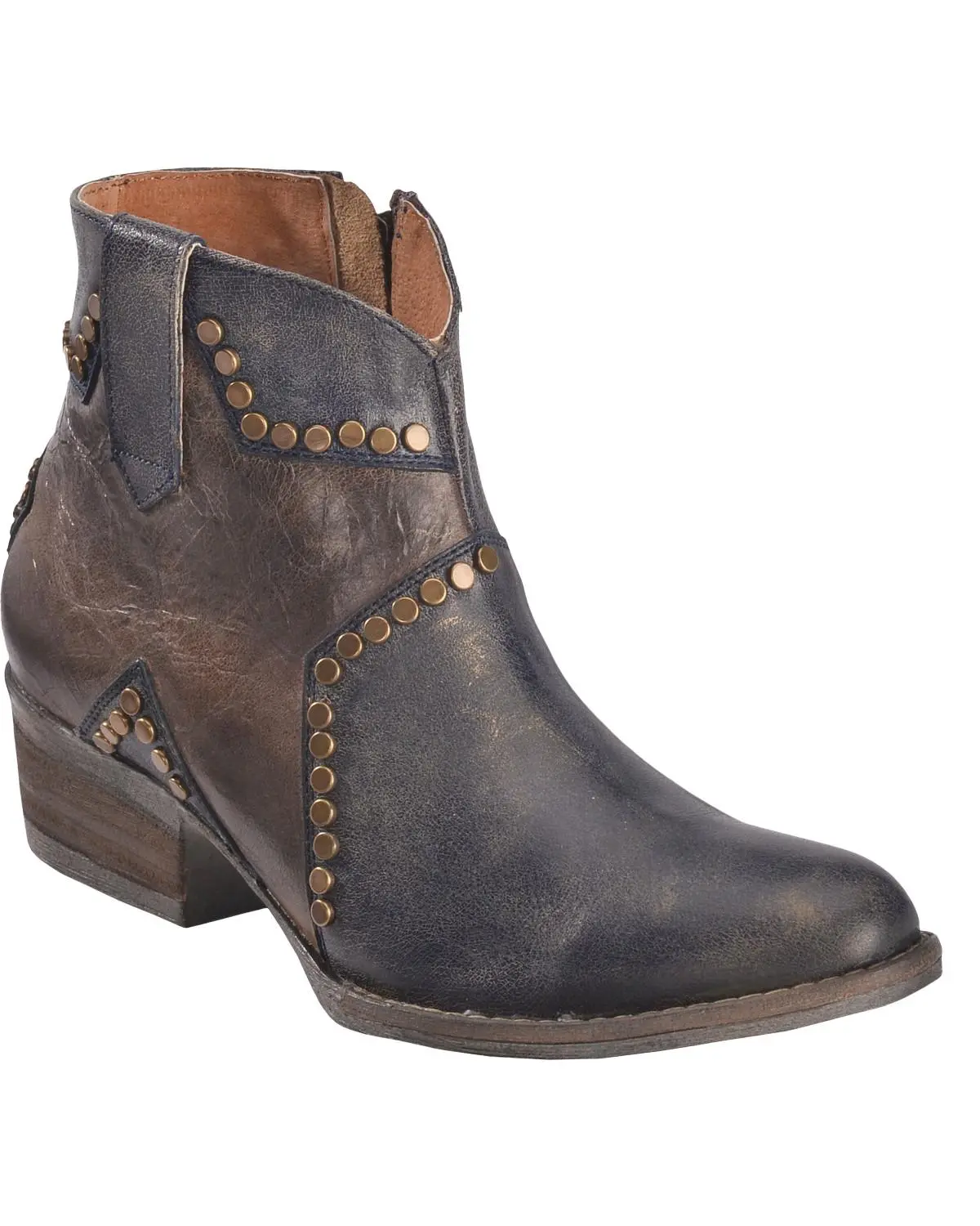 Circle G Women's Studded Star Inlay Booties Round Toe - Q5025