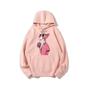 Soft Pink Oversized Hoodie with Cool Pink Feline Drinking Boba Graphic | Retro Y2K Coquette Streetwear Sweatshirt, Gen Z Urban Fashion, Sunglasses & Street‑Style Outfit Print, Loose Fit Unisex Pullover with Kangaroo Pocket, Perfect for Daily Wear & Trendy