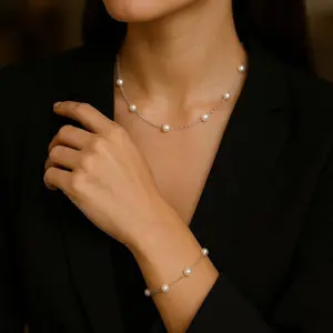 Freshwater Pearl Starry Night Set Bracelet and Necklace S925 silver chain.Jewelry set necklace and bracelet.Gift for her.Festival gift.Pearl jewelry set.White pearl necklace bracelet. -JFSS001