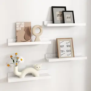 4 Set Floating Wall Mounted Shelves Wooden Modern Picture Ledge Shelf with Lip for Storage Nursery Bedroom Living Room Bathroom 15-20 Kg Load Capacity Decoration Items Home Design Raw Wood Installation