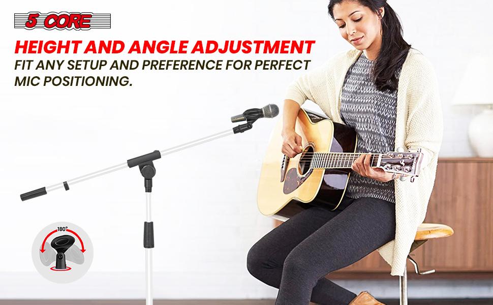 5 Core Tripod Mic Stand Floor Adjustable 18 to 72 Inches Sturdy Boom Arm Holder Microphone Stands Pedestal Para Microfono for Singing MS 080 WH