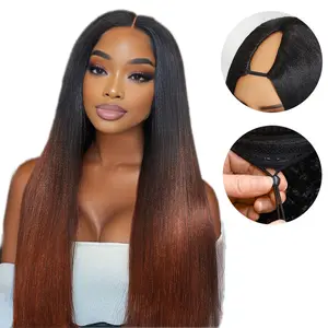 【NEW】Nadula EasiContour V Part Black to Reddish Brown Ombre Yaki Straight Wig With Drawstring Glueless Lightweight 180% Hair Density Quick Installation Summervibes TikTokShopStockUp