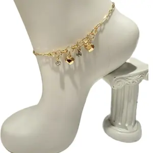 18k gold plated Anklet with Heart Charms and Sparkling Cubic Zirconia for Women's Fashion Jewelry