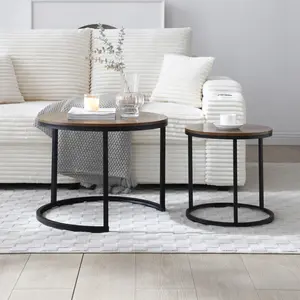 Set of 2 Coffee Table Nesting Side Round  End Table Top Sturdy Metal Frame Desk Centerpiece Living Room Bedroom Apartment Modern Industrial Simple Nightstand