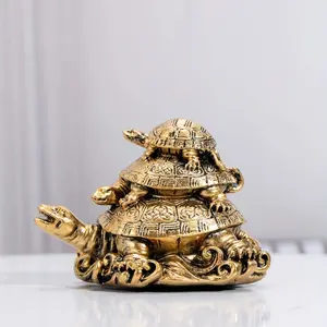 1pc Exquisite Golden Resin Three-Generation Turtle Figurine - Brings Longevity, Protection, and Harmony to Your Home Decor Ideal Feng Shui Ornament for Living Room, Office, or Bedroom  Gifts Decoration