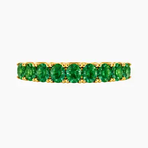 14K YELLOW GOLD OVAL CZ ETERNITY BAND RING 4MM -EMERALD