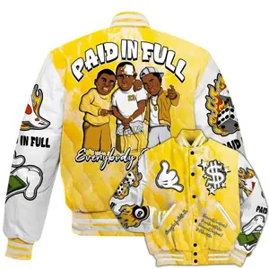Low Yellow Python 11s Varsity Jacket, Everybody Paid In Full Graphic All Over Print Baseball Jackets, Fun Graphics, Classic